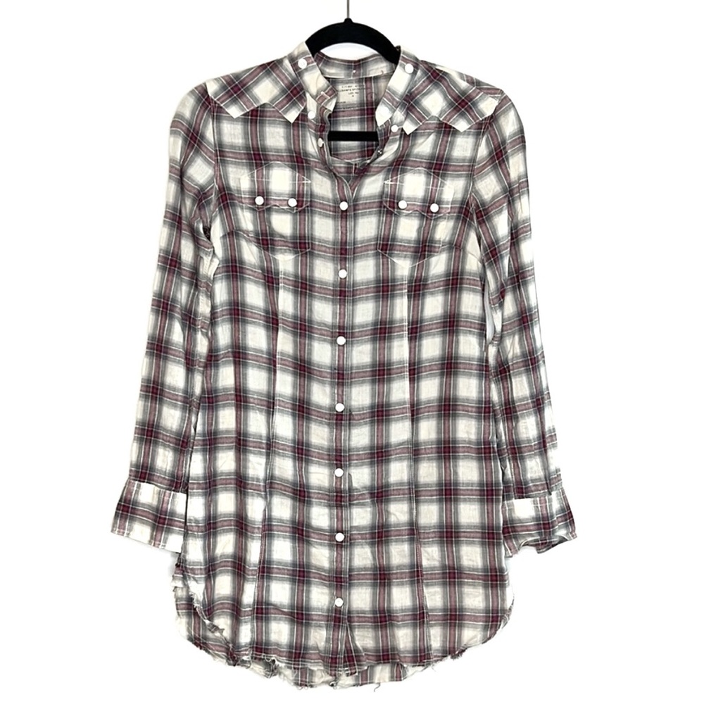 ALLSAINTS Deadwood Plaid Snap Front Western Style Shirt Dress size 8
